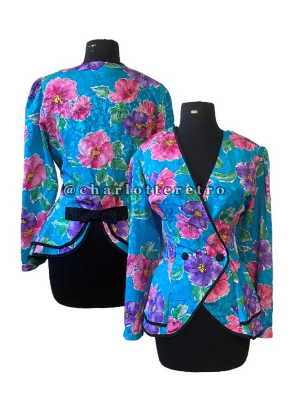 vtg Floral Peplum Blazer w Back Bow